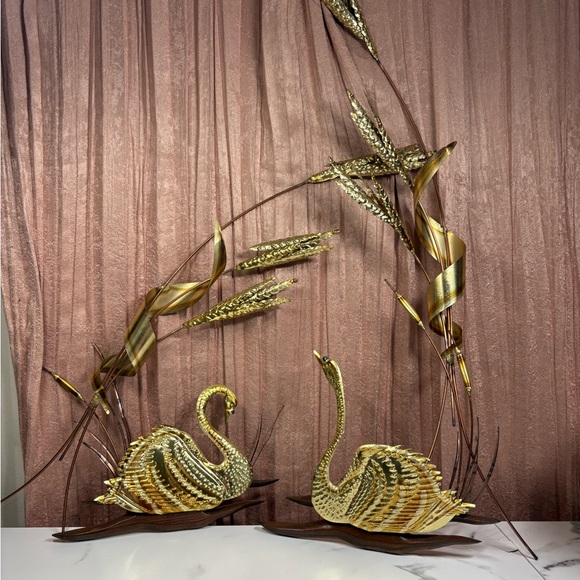 vintage mid-century modern metal and wood wall hanging